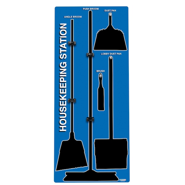 5S Housekeeping Shadow Board Broom Station Version 1 - Blue Board / Black Shadows No Broom